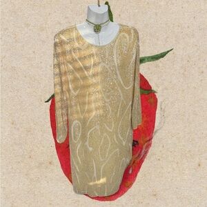 GLASS BEADED PARTY EVENING Long Sleeve DRESS NEW 100% SILK IRIDESCENT Sz M